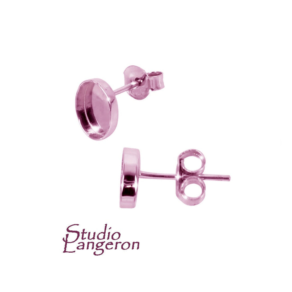 14K Rose Gold Filled Earrings Post With oval bezel cups size 6x8 - 10x14mm, Earrings mounting, Bezel cups, jewelry making - 1 pair (2 piece)