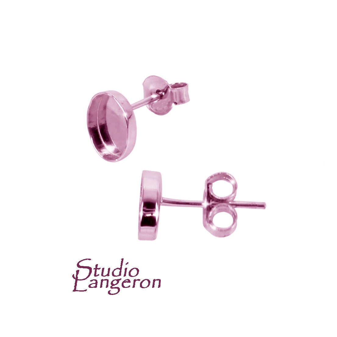 14K Rose Gold Filled Earrings Post With oval bezel cups size 6x8 - 10x14mm, Earrings mounting, Bezel cups, jewelry making - 1 pair (2 piece)