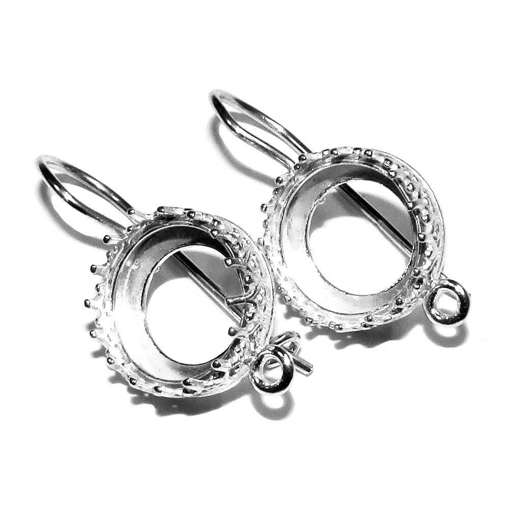12 mm 925 sterling silver blank earrings with bezel cup and closed ring, Jewelry making, Setting, bezel cup, base earring - 1 pair (2 piece)