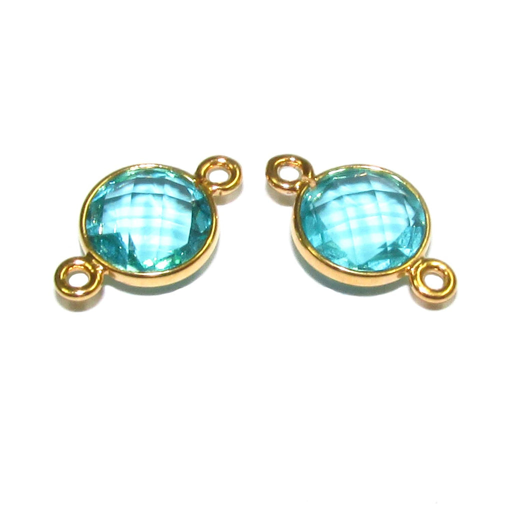 14K Gold Filled Checkerboard Blue tourmaline Round Link Connector size 15x9 mm, Blue tourmaline link, Jewelry making, Connector - 1 piece