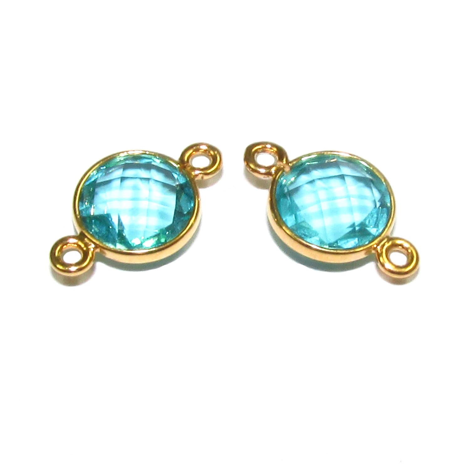 14K Gold Filled Checkerboard Blue tourmaline Round Link Connector size 15x9 mm, Blue tourmaline link, Jewelry making, Connector - 1 piece