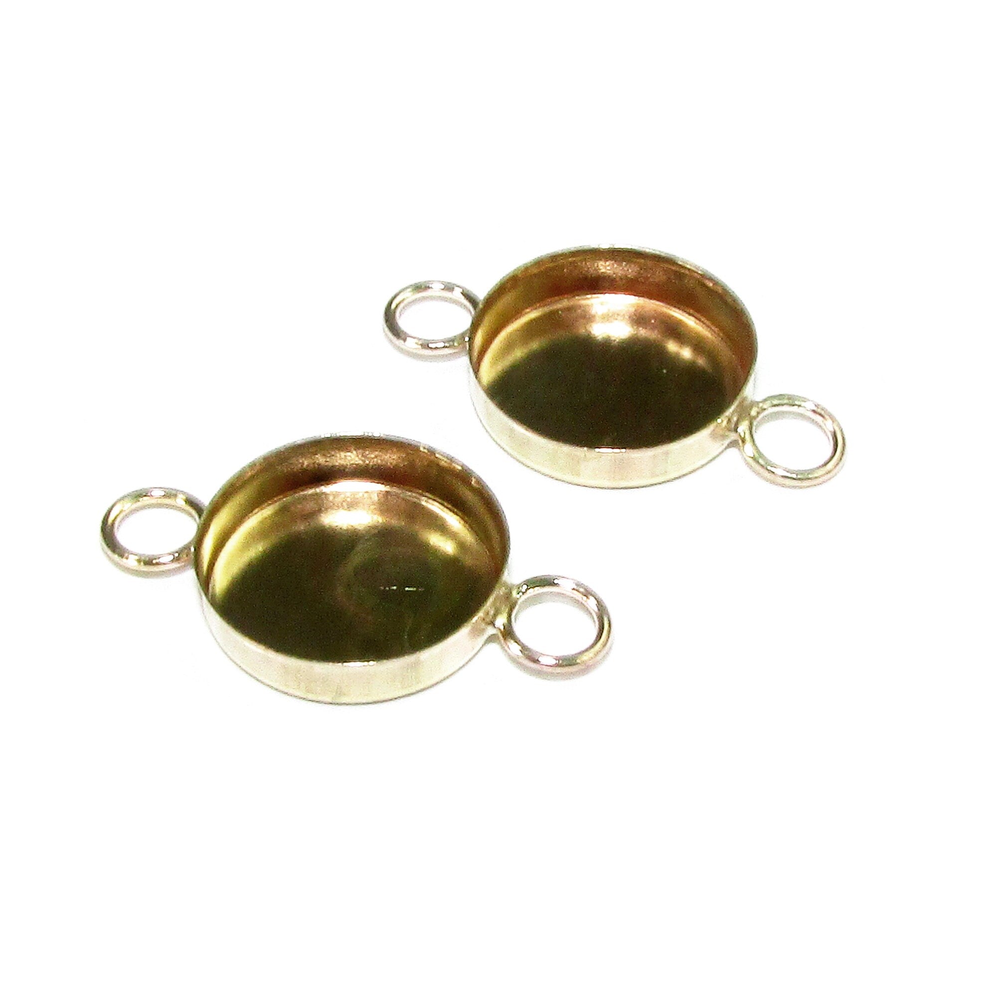 14K solid yellow gold Bezel Cups size 12 mm with two rings, Bezel cup, 14K solid gold, Setting, Solid gold, Jewelry making - 1 piece