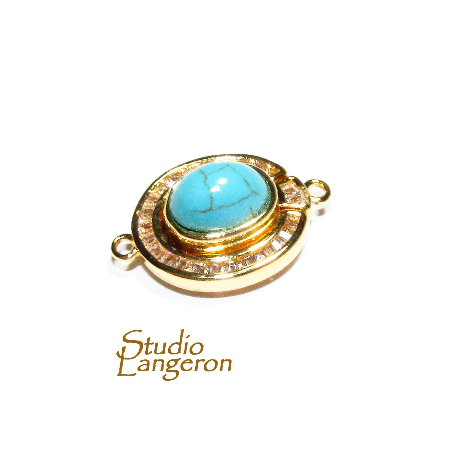 14K Yellow gold filled Magnetic Clasps with turquoise size 18.5x13.0mm, Magnetic clasps, Jewelry making, Gold filled clasp - 1 piece