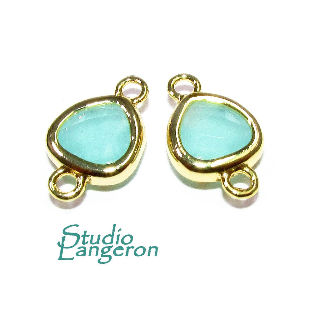 14K Gold Filled Checkerboard aqua chalcedony triangular Link Connector size 8x14 mm, gold filled link, Jewelry making, Connector - 1 piece