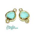 14K Gold Filled Checkerboard aqua chalcedony triangular Link Connector size 8x14 mm, gold filled link, Jewelry making, Connector - 1 piece