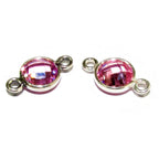 925 Sterling Silver Checkerboard Pink Topaz Round Link Connector size 12x7 mm, Pink Topaz silver link, Jewelry link connector - 1 piece