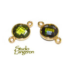 14K Gold Filled Checkerboard Peridot Round Link Connector size 15x9 mm, Peridot gold filled link, Link connector, Connector - 1 piece