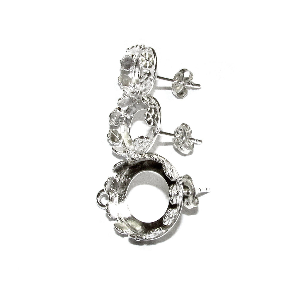 925 Sterling Silver Blank earrings size 8, 10, 12 mm with closed ring, Bezel cup, Base earrings, Jewelry making, Setting - 1 pair (2 pieces)