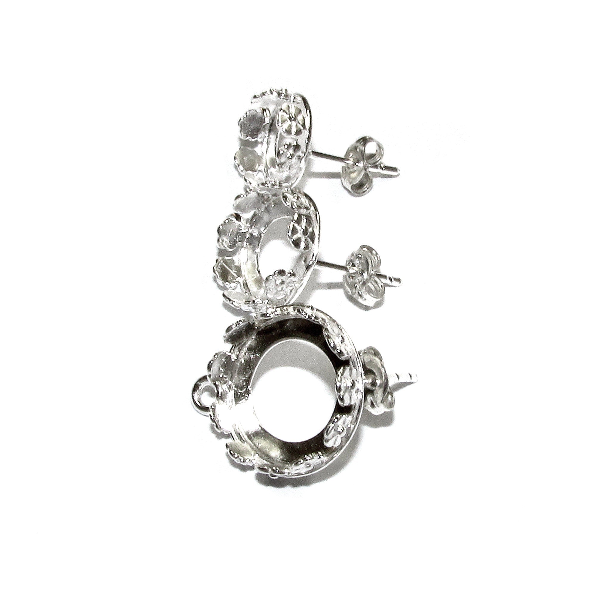 925 Sterling Silver Blank earrings size 8, 10, 12 mm with closed ring, Bezel cup, Base earrings, Jewelry making, Setting - 1 pair (2 pieces)