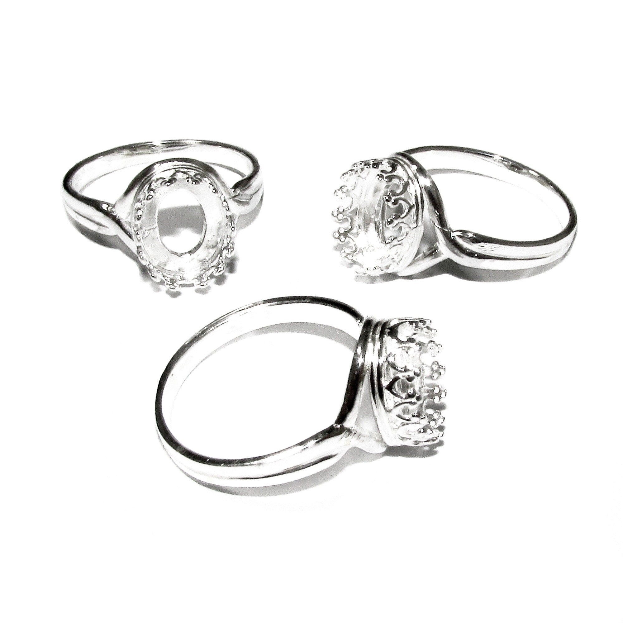 8x10 mm 925 sterling silver blank ring with bezel cup size 5, 6, 7, 8, silver ring, bezel cup, setting, base ring, Jewelry making - 1 piece