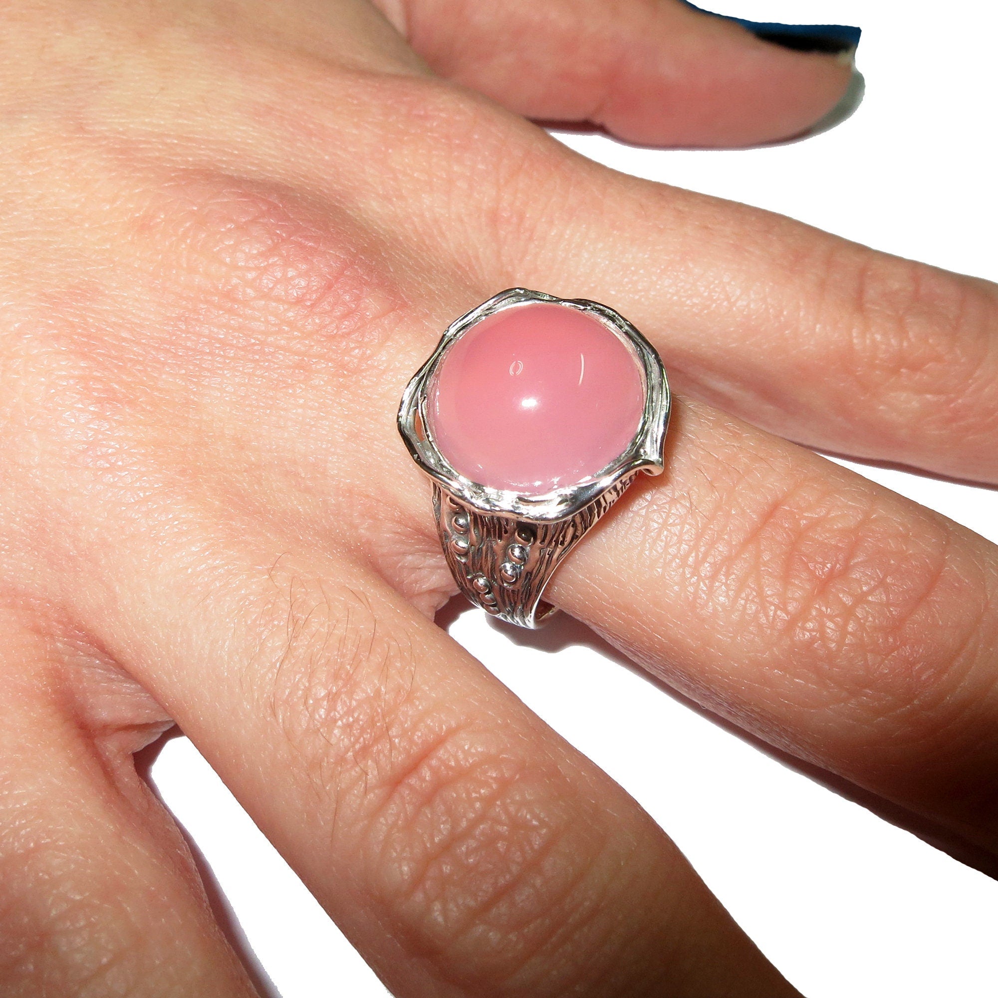 Statement Chalcedony ring 925 sterling silver size 7 1/2, Handmade ring, single copy, 925 sterling silver, Natural Chalcedony, gemstone