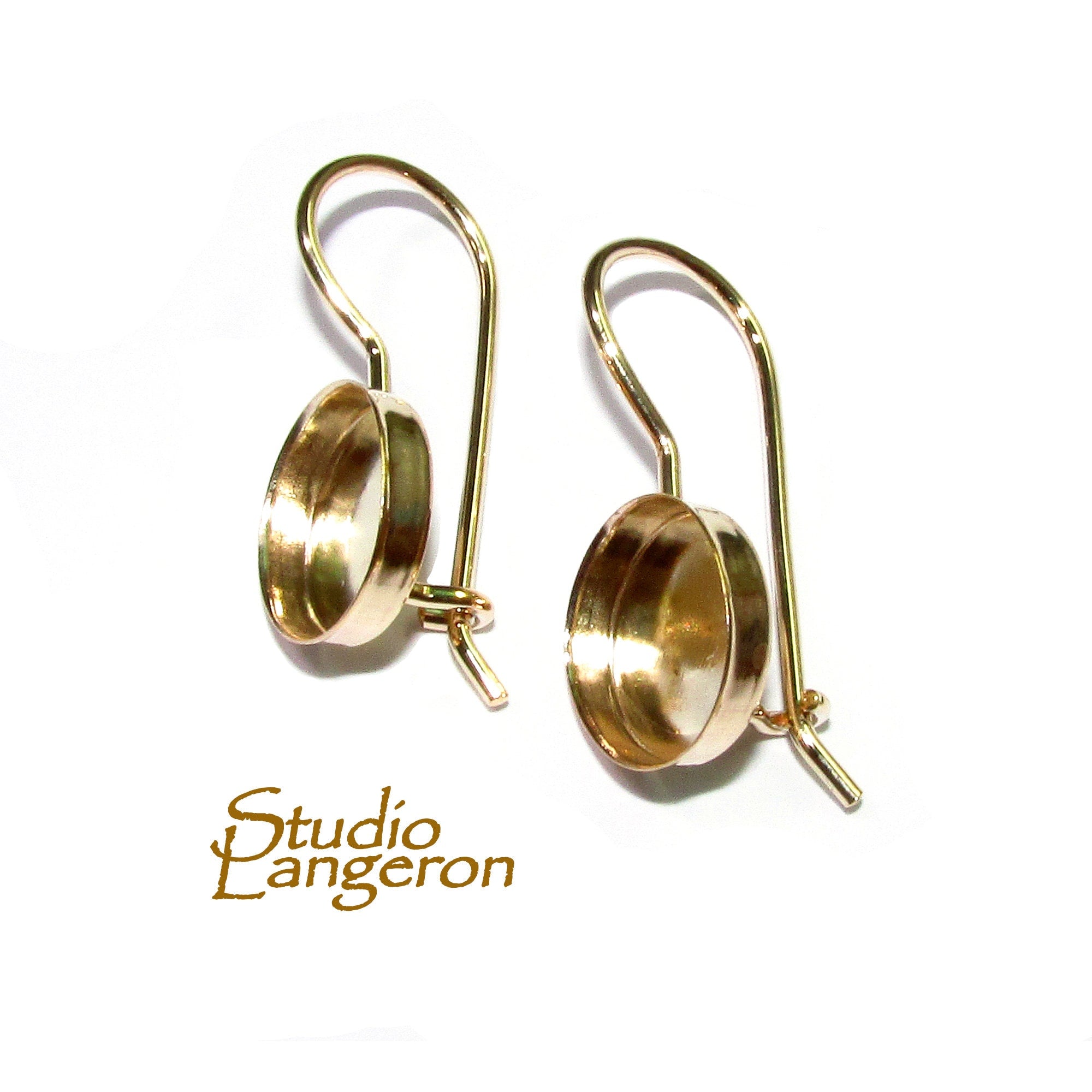 14K Yellow gold filled blank earrings with bezel cup 10 mm, Jewelry making, Setting, bezel cup, base earrings,gold filled - 1 pair (2 piece)