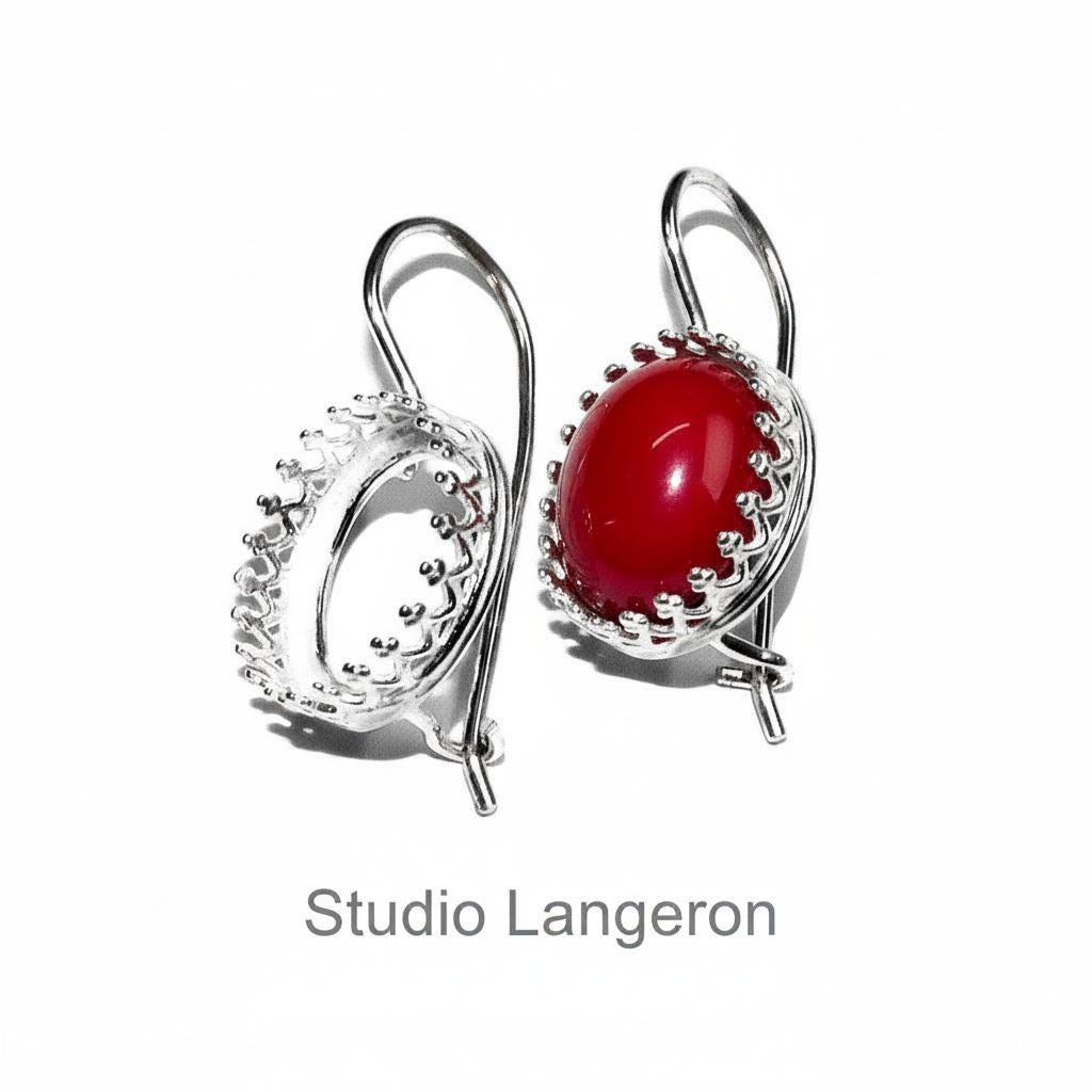 925 sterling silver blank earrings with bezel cup size 6 - 18mm, model 1023, Jewelry making, Setting, base earrings - 1 pair (2 pieсes)