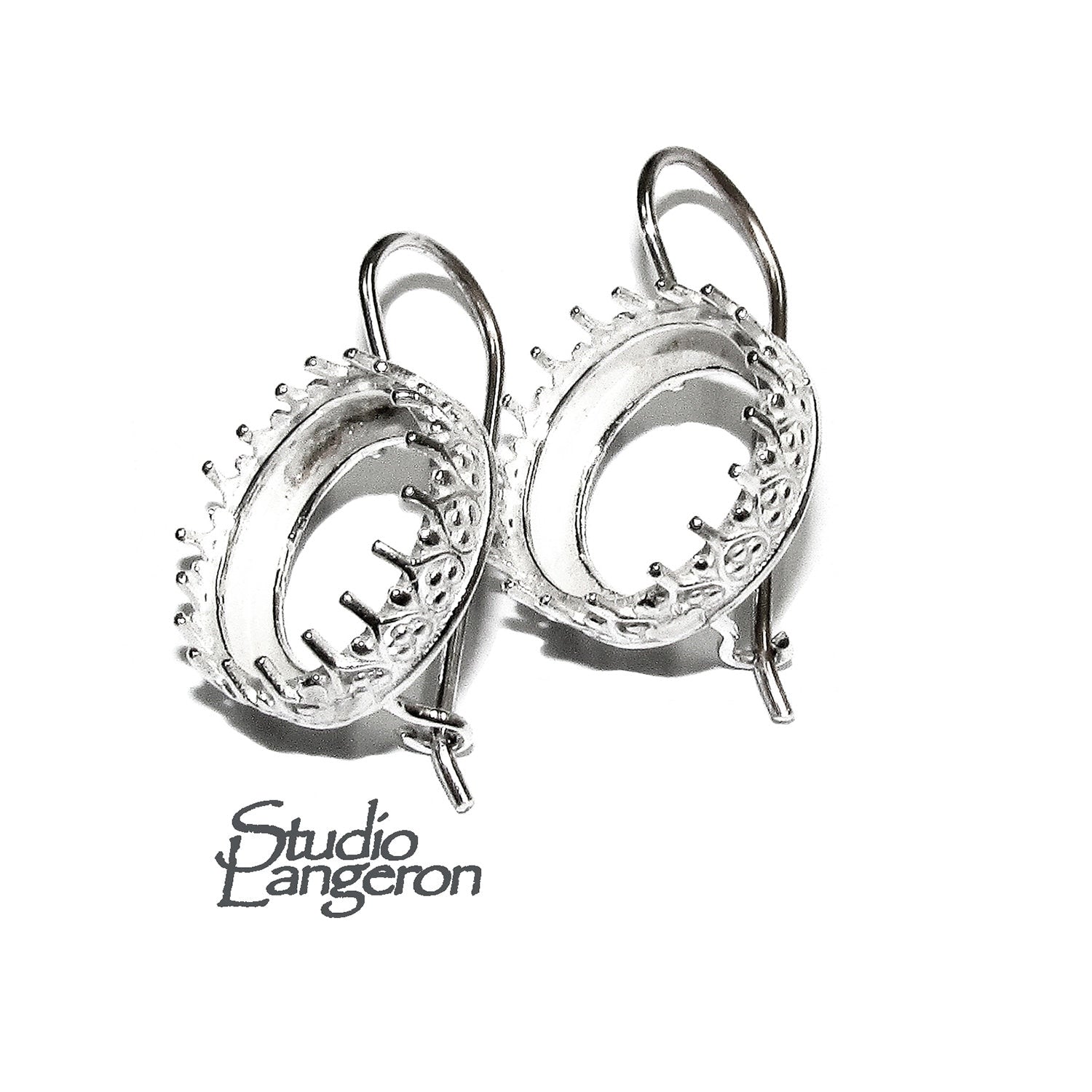 16 mm 925 sterling silver blank earrings with bezel cup, Jewelry making, Setting, bezel cup, base earrings, 925 silver - 1 pair (2 pieces)