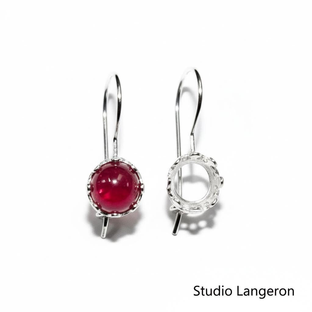 6 mm size 925 sterling silver blank earrings with round bezel cup, Jewelry making, Setting, bezel cup, base earrings - 1 pair (2 pieces)
