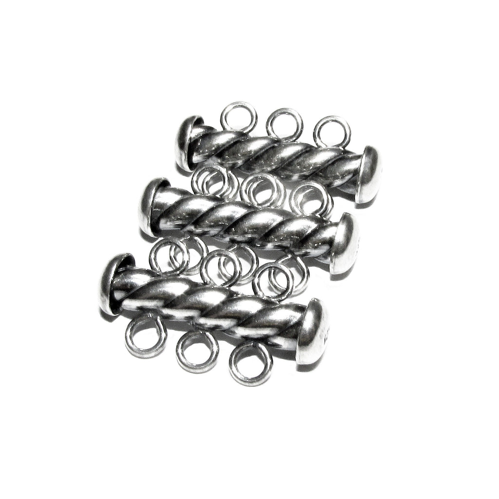 925 Sterling Silver Oxidized Twisted Tube Bar Clasp 3-Hole size 4.3x22 mm, Silver Clasps, Slide Clasps, Jewelry making, Tube clasp - 1 piece