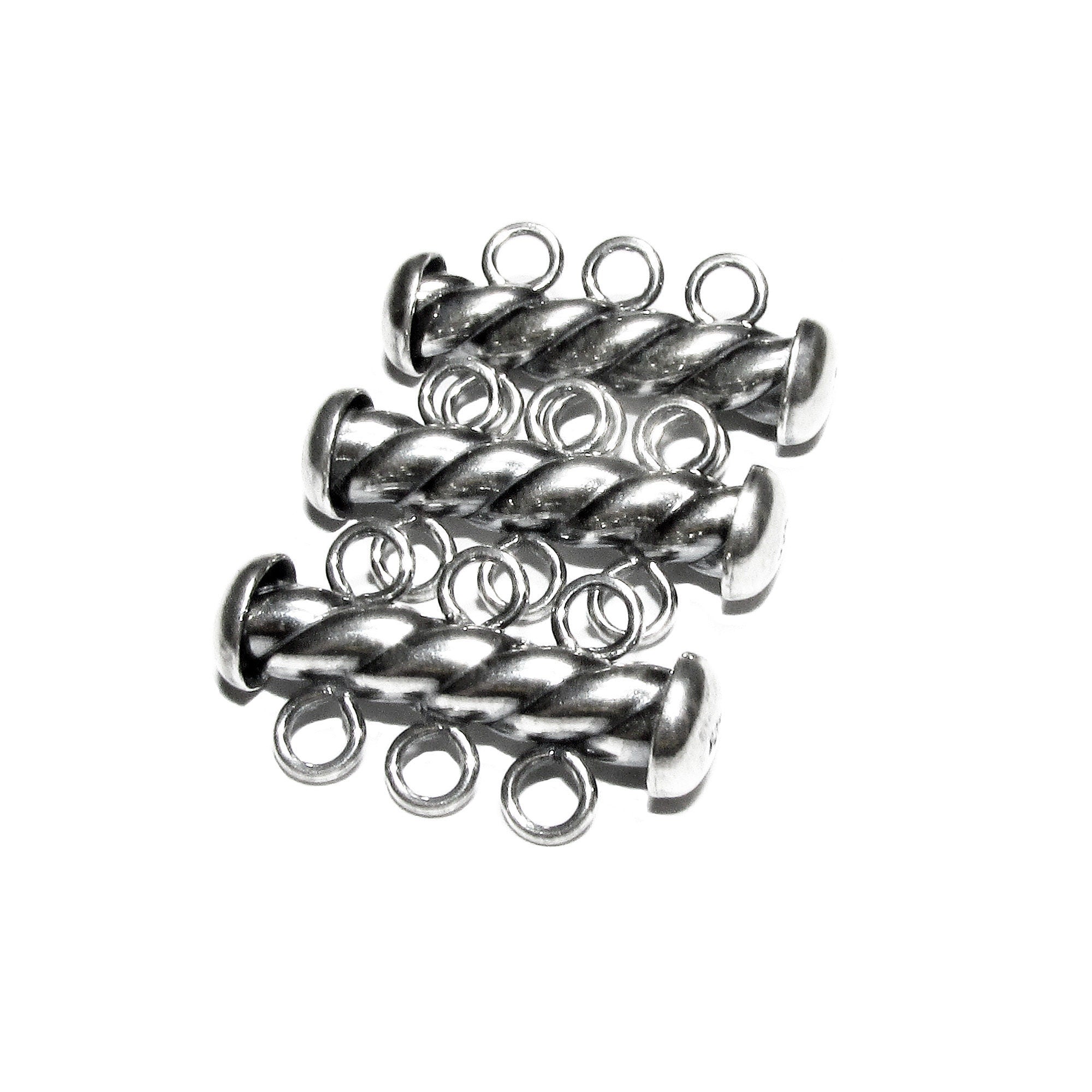 925 Sterling Silver Oxidized Twisted Tube Bar Clasp 3-Hole size 4.3x22 mm, Silver Clasps, Slide Clasps, Jewelry making, Tube clasp - 1 piece