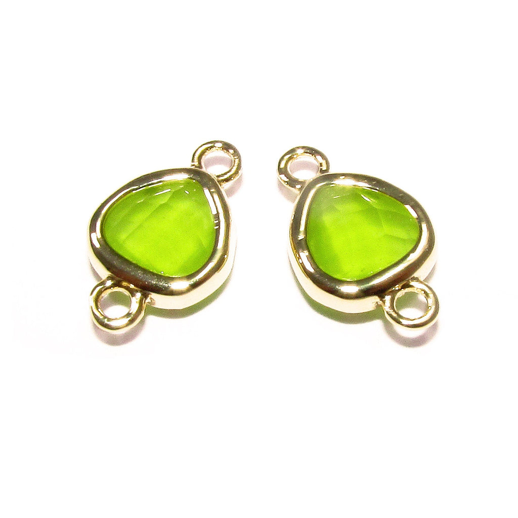 14K Gold Filled Checkerboard peridot triangular Link Connector size 8x14 mm, gold filled link, Jewelry making, Connector - 1 piece