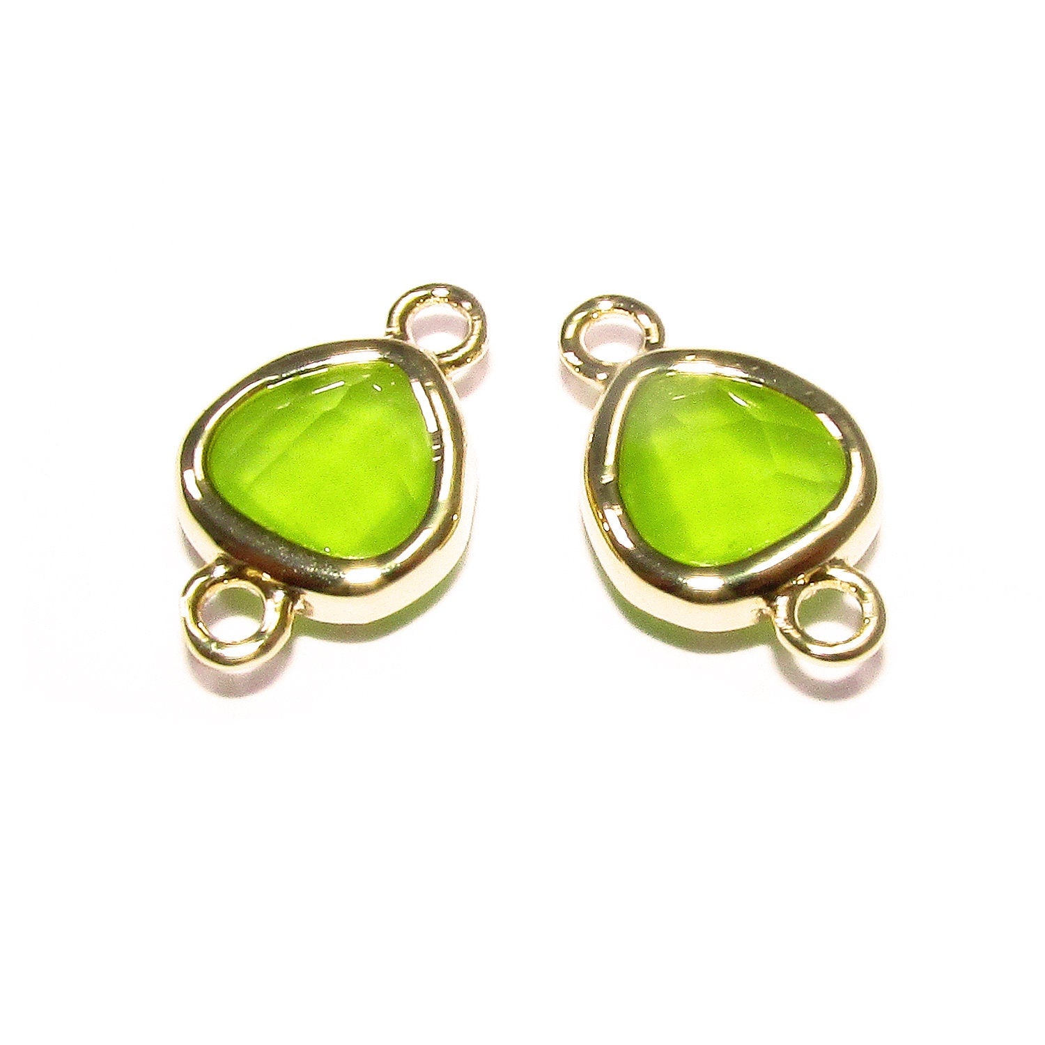 14K Gold Filled Checkerboard peridot triangular Link Connector size 8x14 mm, gold filled link, Jewelry making, Connector - 1 piece