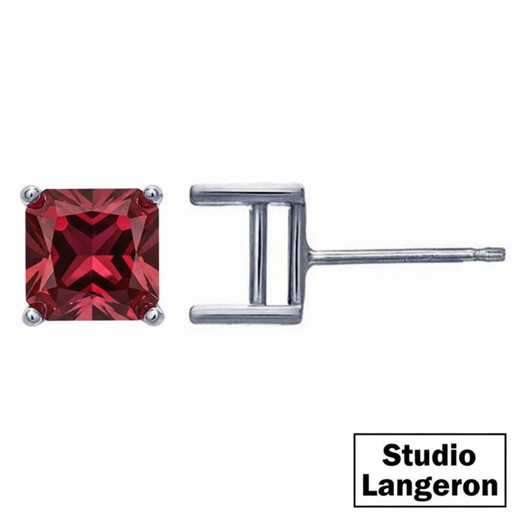 925 Sterling Silver blank earrings with 4-Prong square Setting, Earring Post, Jewelry making, Setting - 1 pair (2 piece)
