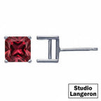 925 Sterling Silver blank earrings with 4-Prong square Setting, Earring Post, Jewelry making, Setting - 1 pair (2 piece)