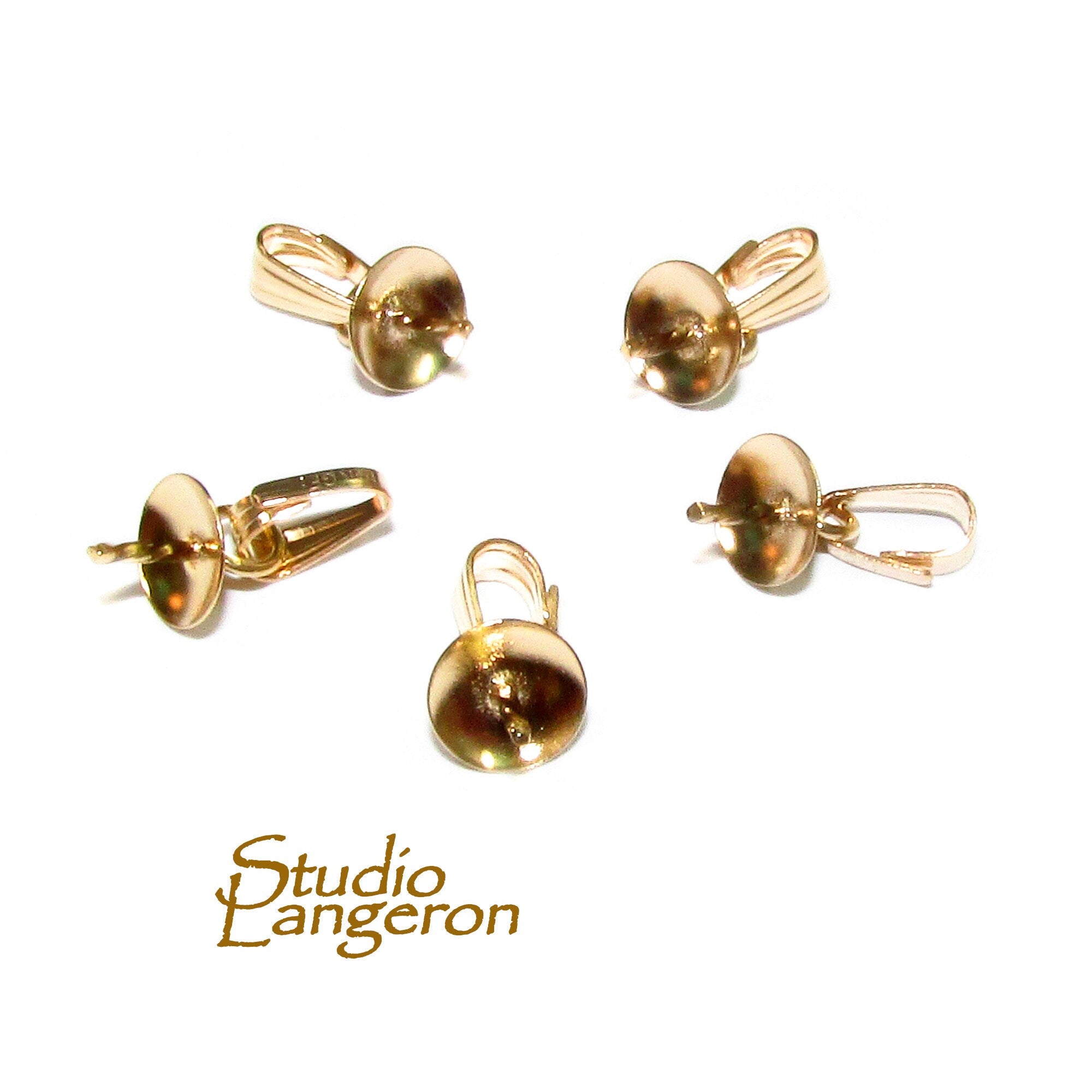 14K yellow gold filled snap-on bail and bead cap 5 mm, Jewelry making, Bail snap-on gold filled, Bail findings, Gold filled - 1 piece