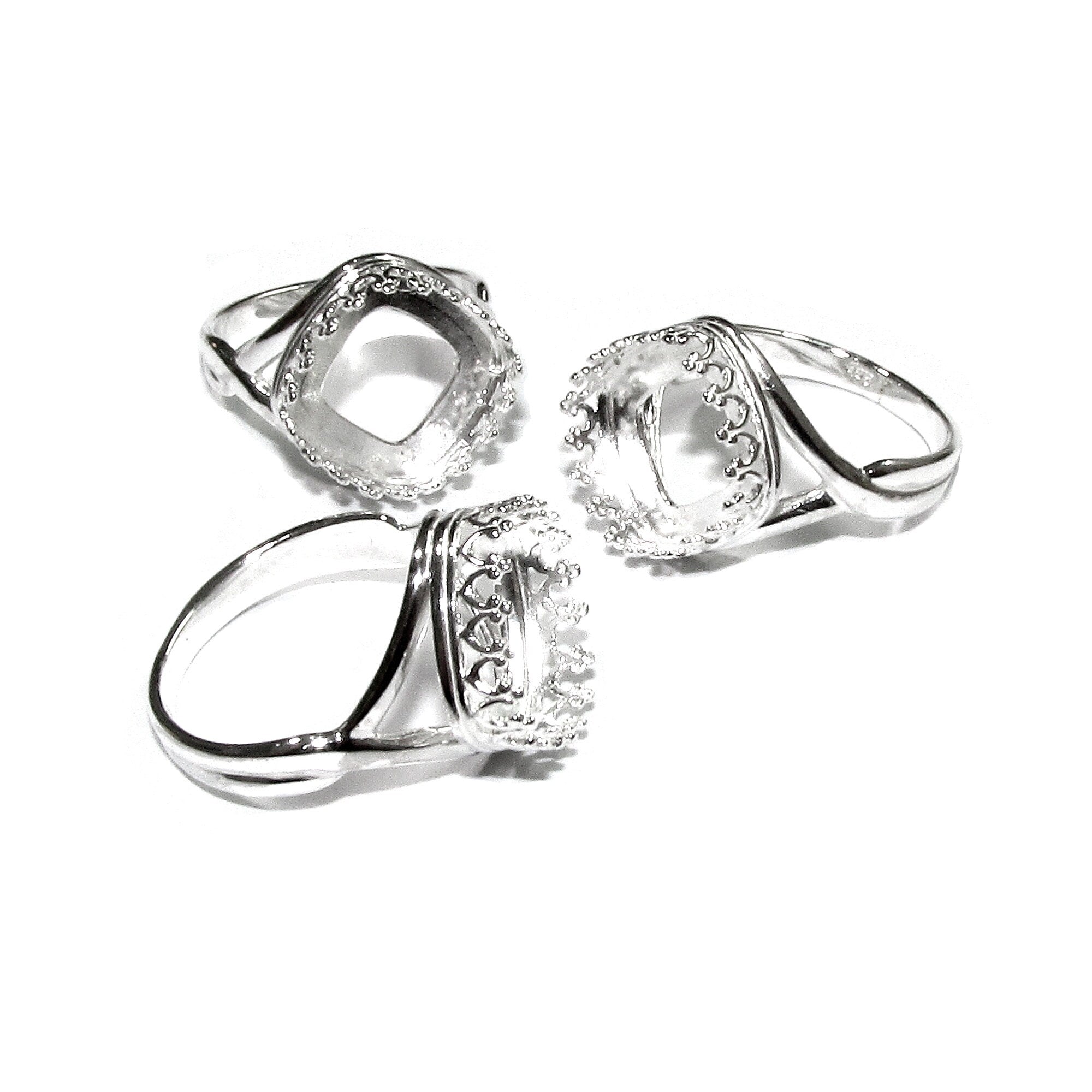 12x12 mm 925 sterling silver blank ring with cushion bezel cup size 5, 6, 7, 8, setting, base ring, jewelry making, bezel cup - 1 piece