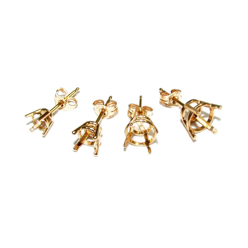 14K Yellow Gold blank earrings with 4-Prong Settings size 3, 3.5, 4, 4.5, 5, 6, 6.5 mm, Jewelry making, Base earrings - 1 pair (2 pieces)