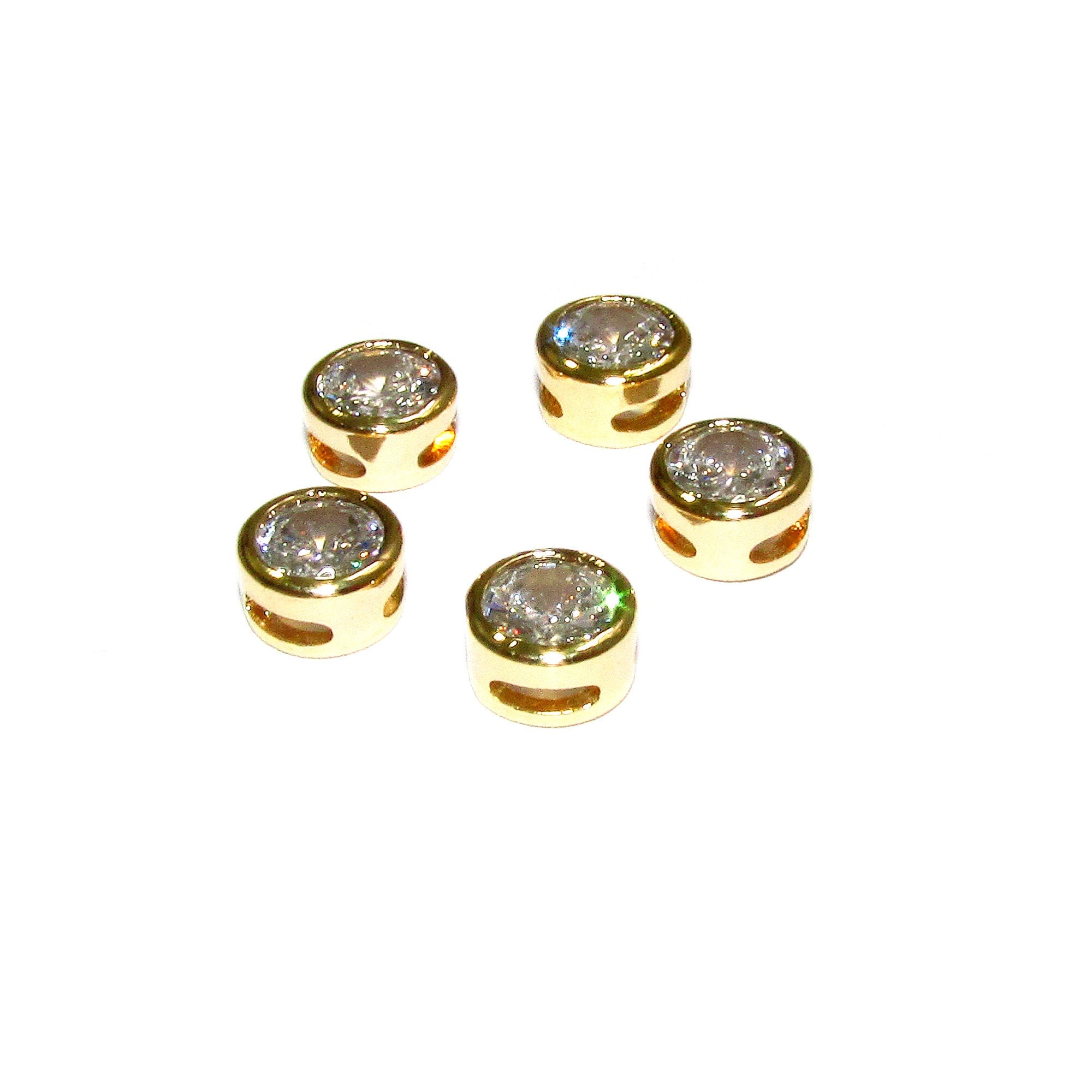 14K yellow gold filled decorative round beads with white topaz size 6.2x3.8 mm, Jewelry making, Gold filled beads, white topaz - 1 piece