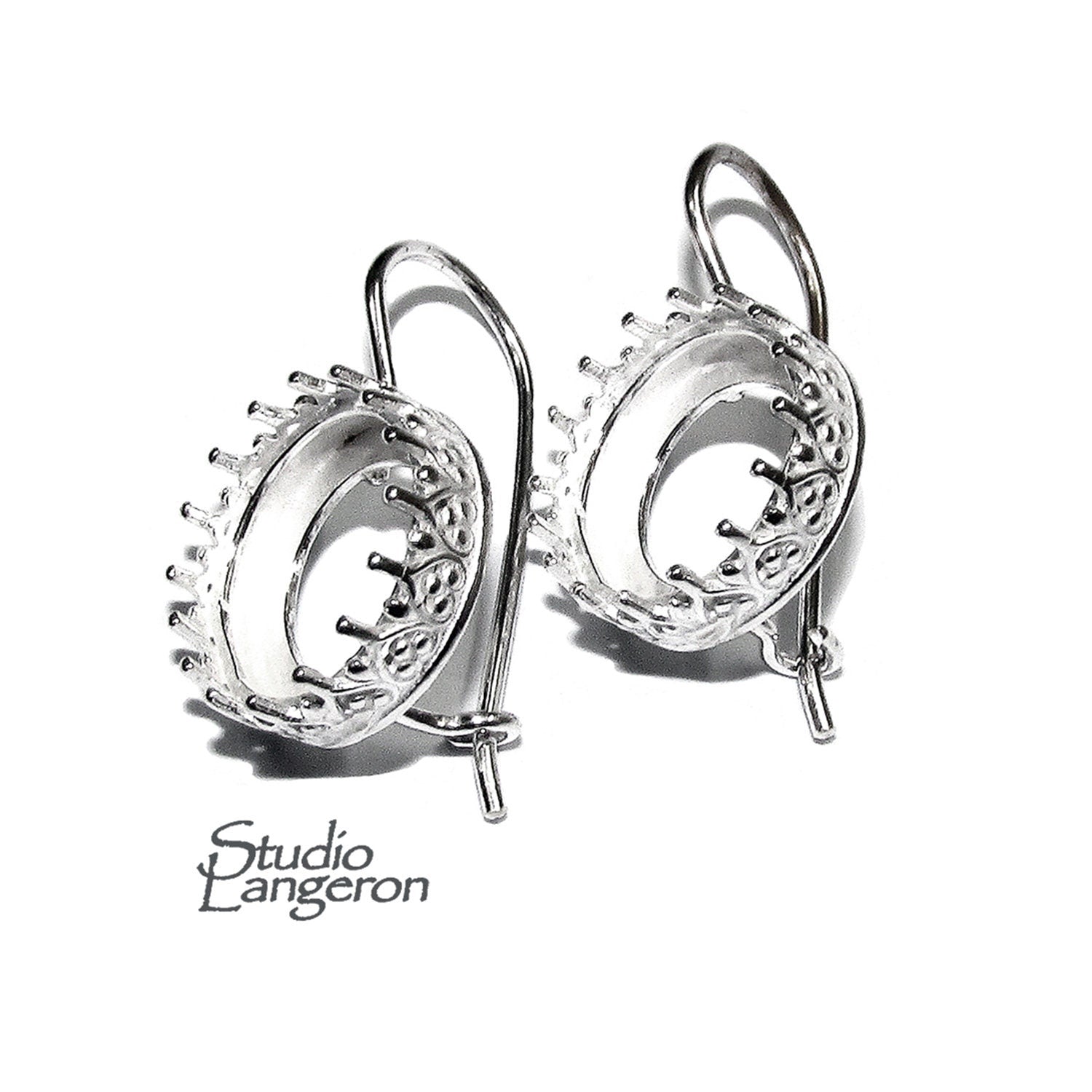 12 mm 925 sterling silver blank earrings with bezel cup, Jewelry making, Setting, bezel cup, base earrings, 925 silver - 1 pair (2 pieces)