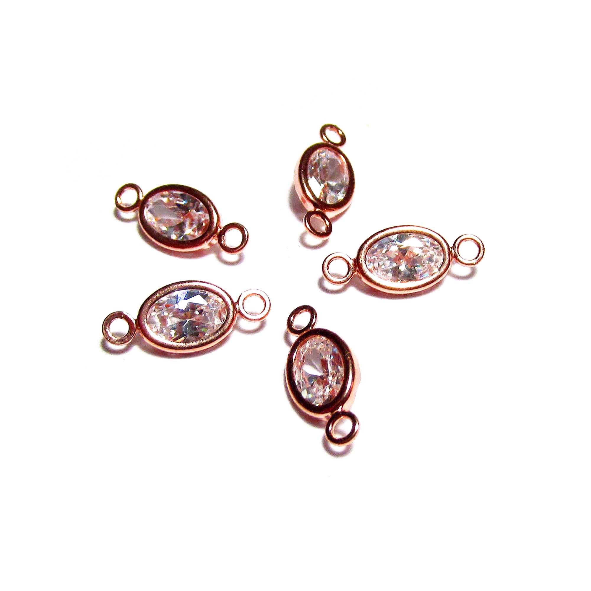 14K Rose Gold Filled White topaz oval Link Connector size 11.0x5.0 mm, Rose gold filled link, Link connector, Jewelry making - 1 piece
