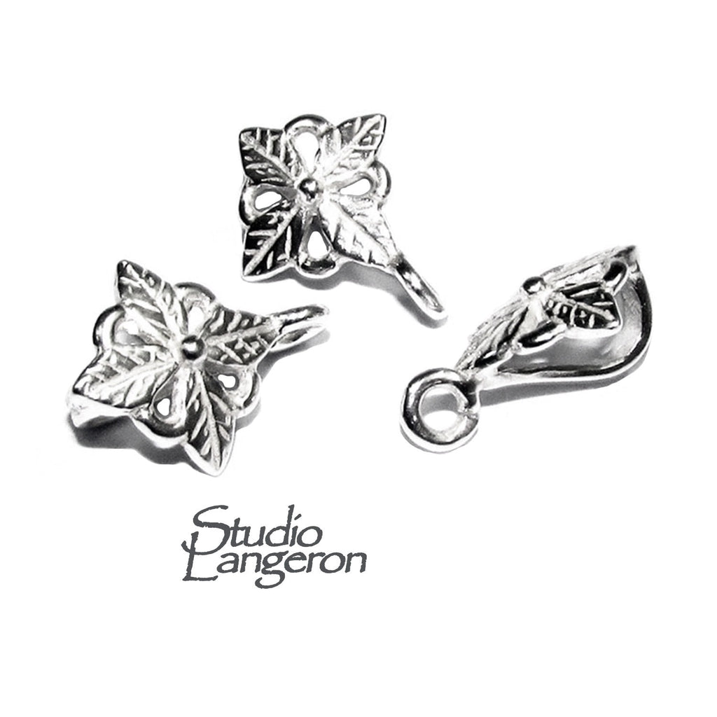 925 Sterling silver decorative Pendant Bails with loop, silver Bail, Jewelry making, Bail finding, bail for pendant, 925 silver - 1 piece