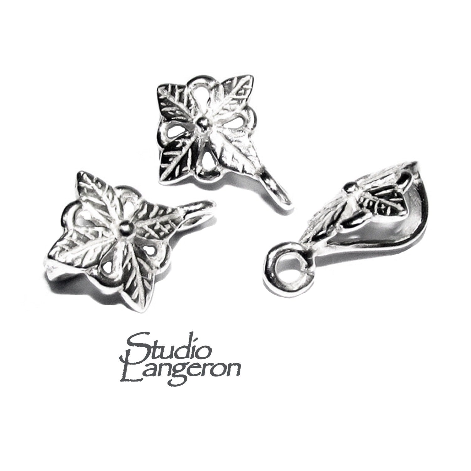 925 Sterling silver decorative Pendant Bails with loop, silver Bail, Jewelry making, Bail finding, bail for pendant, 925 silver - 1 piece