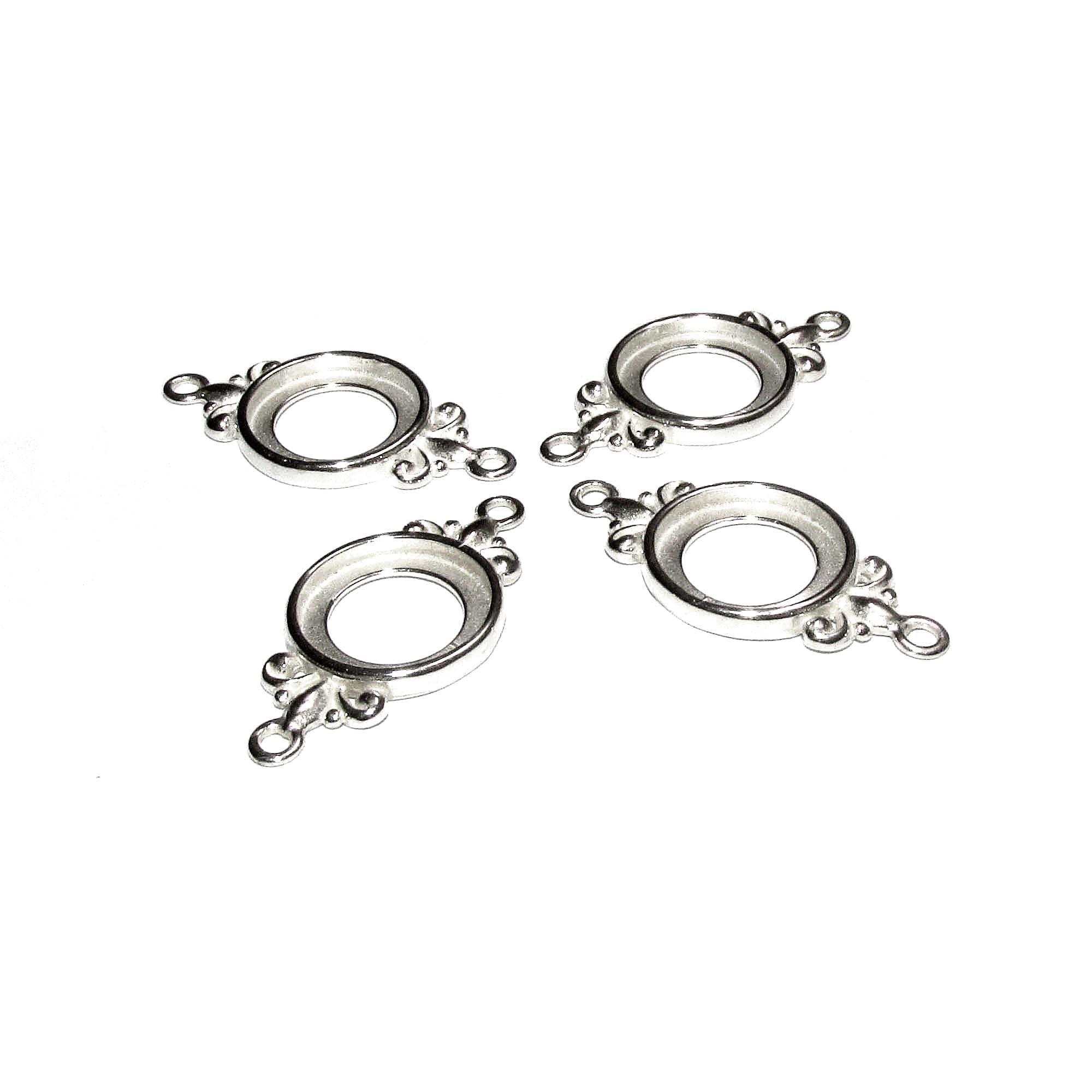 925 Sterling Silver 12mm Round Fleur-de-Lis Link Component Mounting, connector silver, base bracelet, bezel cup, Jewelry making - 1 piece