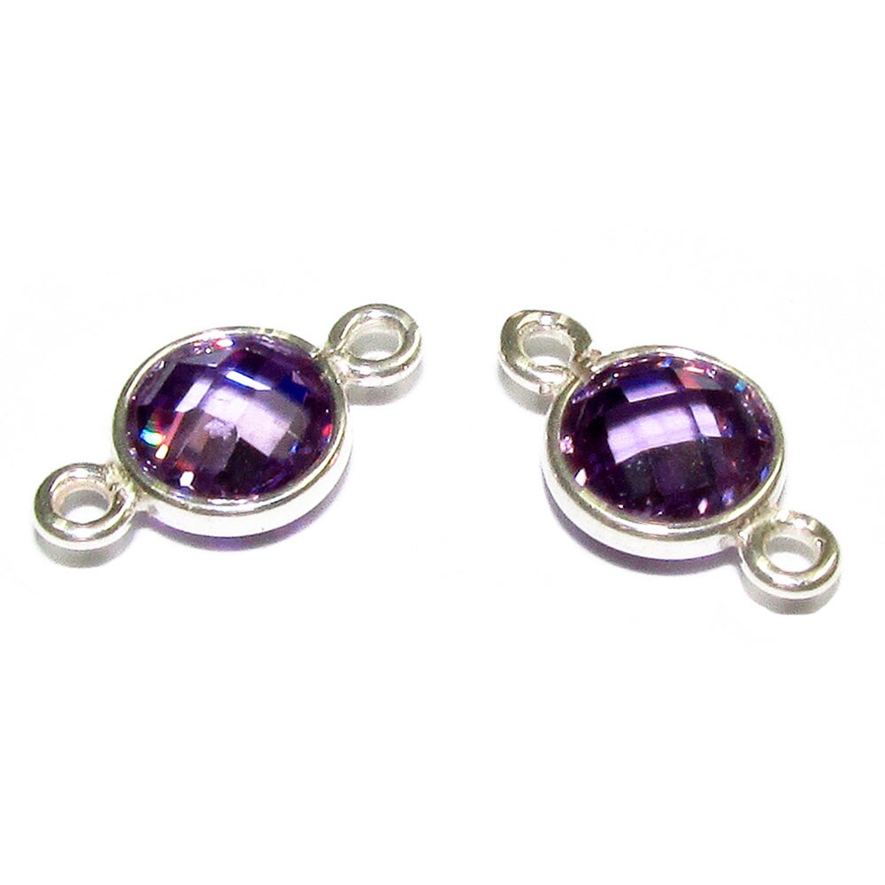 925 Sterling Silver Checkerboard Amethyst Round Link Connector size 12x7 mm, Amethyst silver link connector, Jewelry making - 1 piece