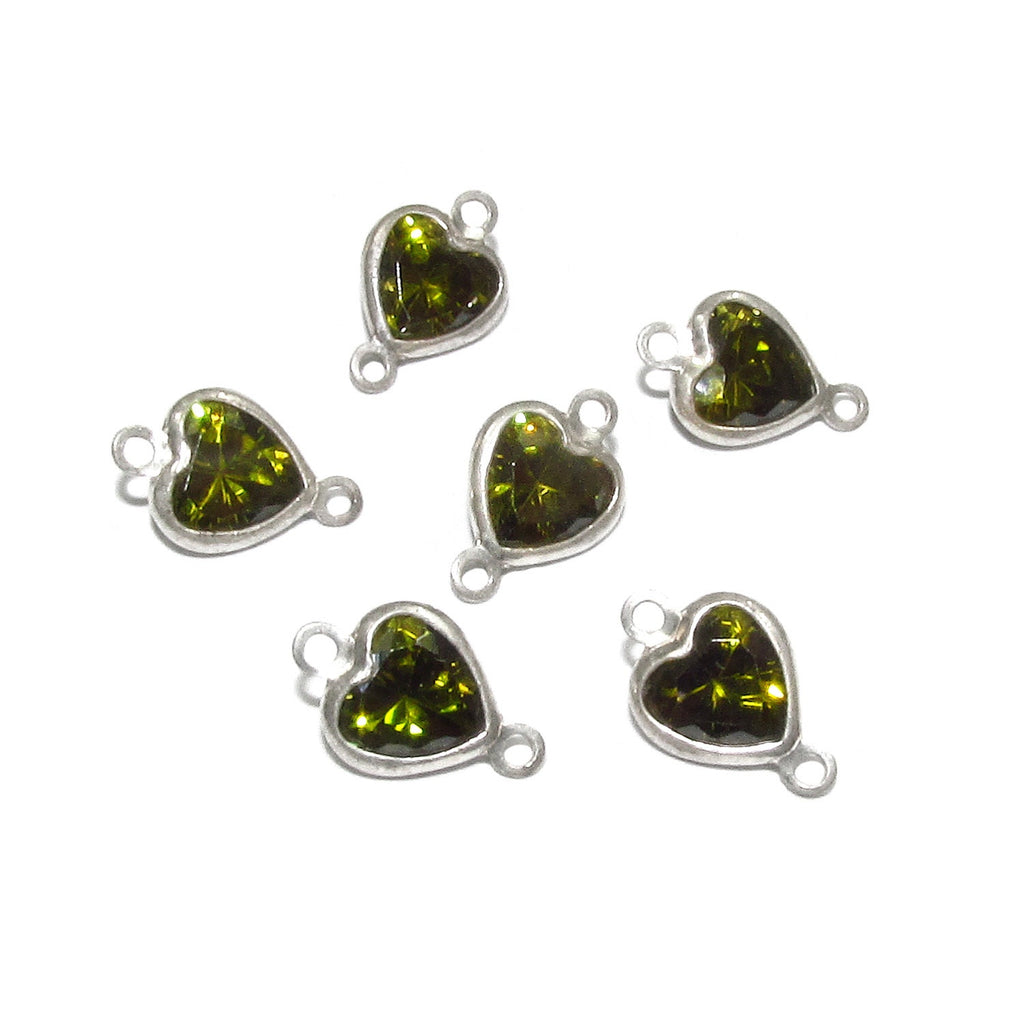 925 sterling silver small green heart connector, silver link component, Jewelry connector, Silver 925, Connector, Jewelry making - 1 piece