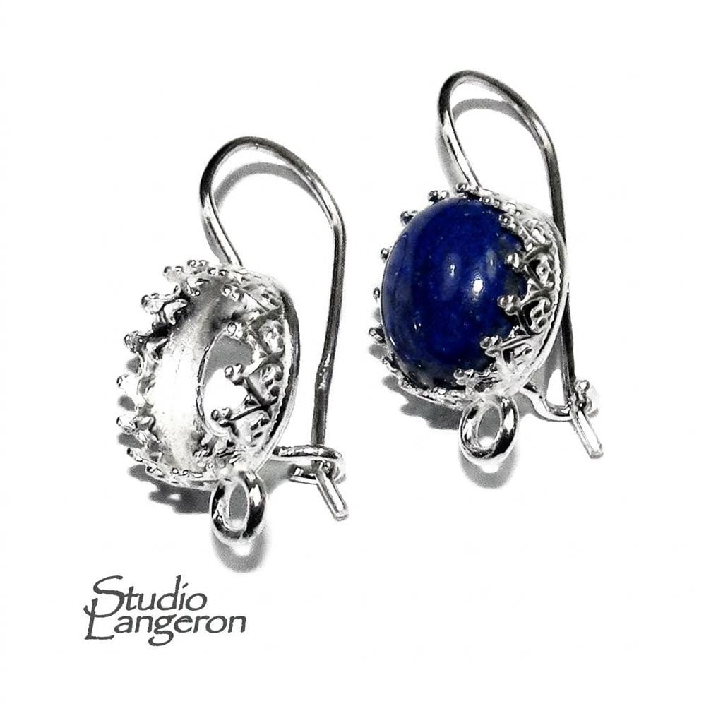 925 sterling silver blank earrings with bezel cup and closet ring size 6-14mm, model 1023H, Jewelry making, Setting - 1 pair (2 pieсes)