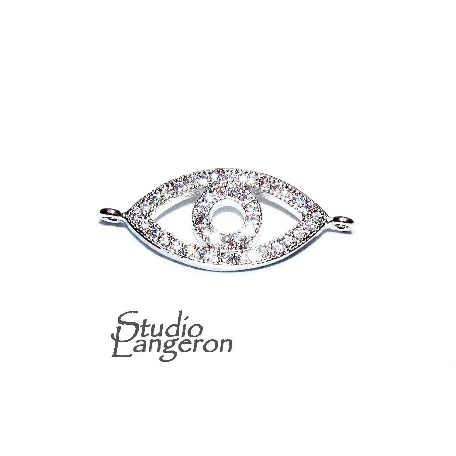 925 Sterling silver large Evil Eye connector size 2.3x1.0 cm, Evil Eye link component, Jewelry making, Jewelry connector - 1 piece
