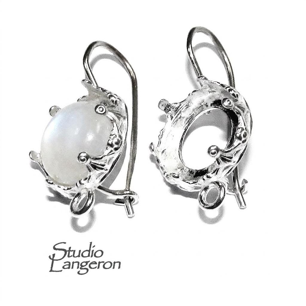 925 sterling silver blank earrings with bezel cup and closet ring size 8 - 14mm, model 1231H, Jewelry making, Setting - 1 pair (2 pieсes)