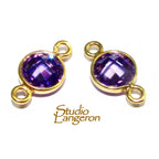 14K Gold Filled Checkerboard Dark Amethyst Round Link Connector size 12x7 mm, Amethyst, Link connector, Jewelry making, Connector - 1 piece