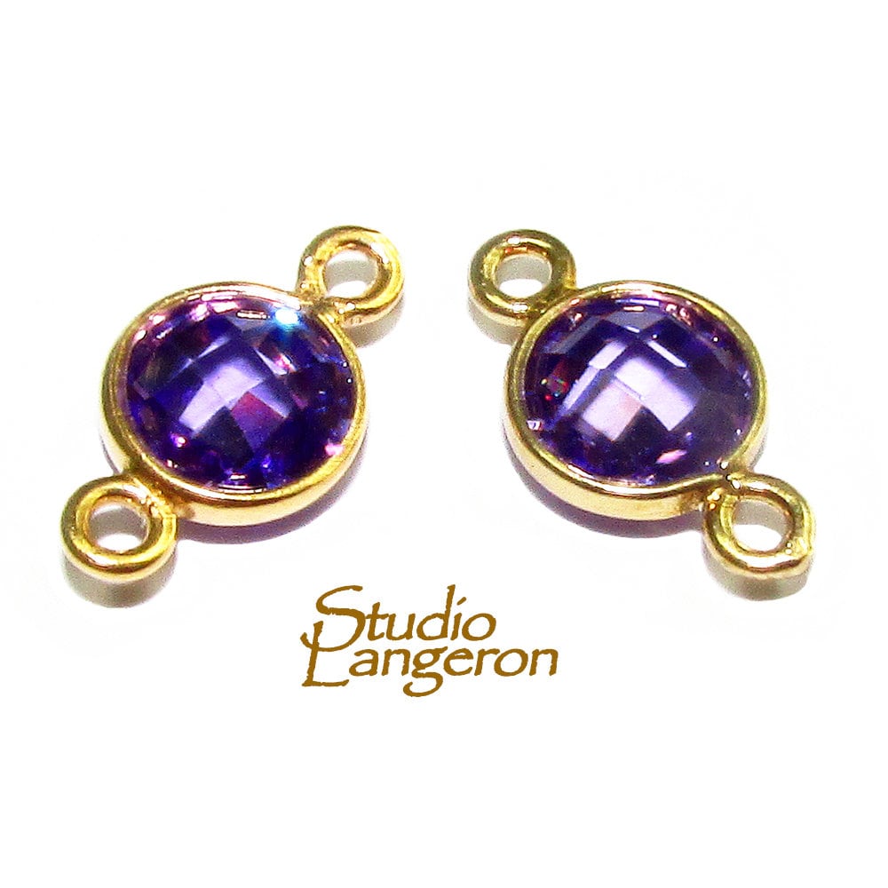 14K Gold Filled Checkerboard Dark Amethyst Round Link Connector size 12x7 mm, Amethyst, Link connector, Jewelry making, Connector - 1 piece