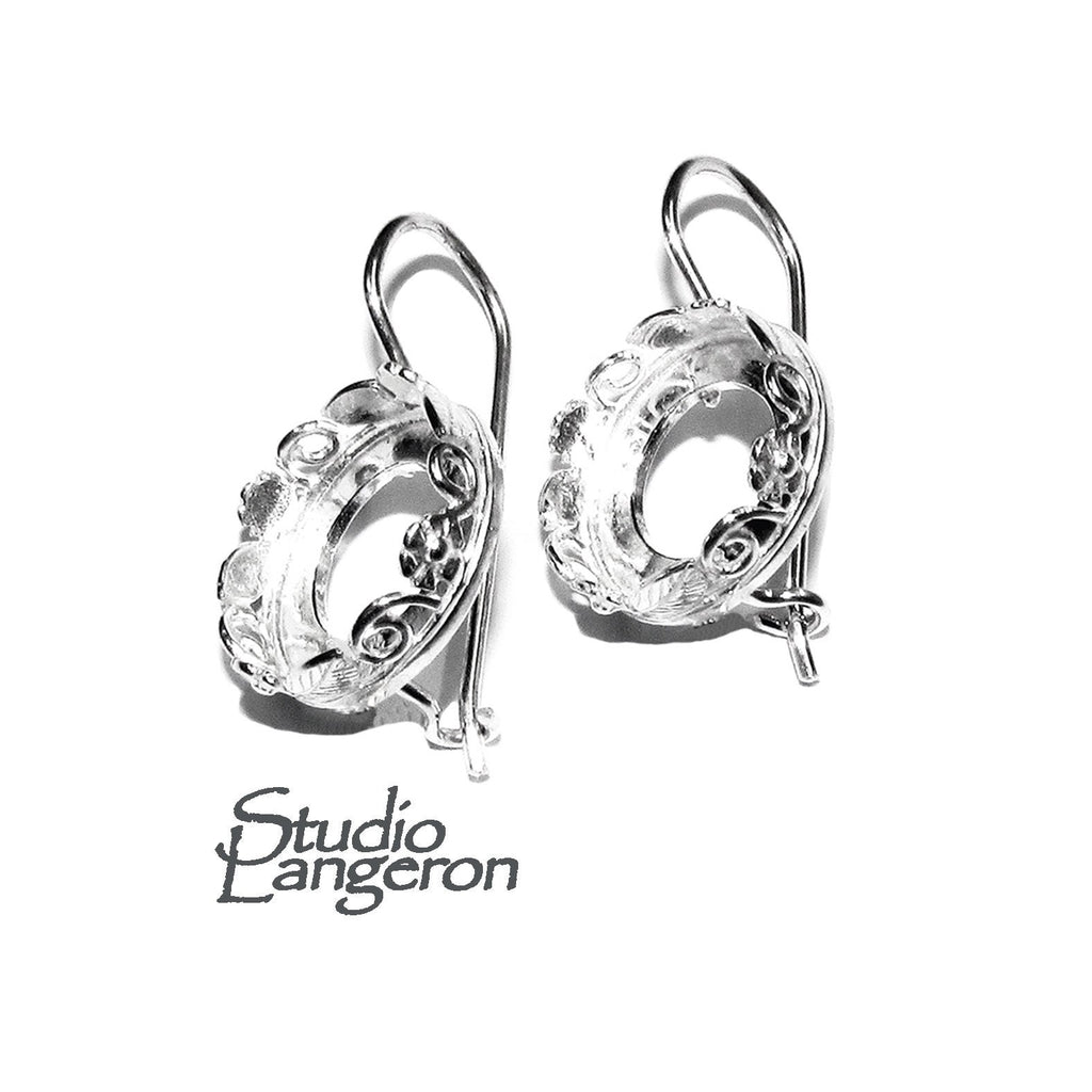 12 mm 925 sterling silver blank earrings with bezel cup, Jewelry making, Setting, bezel cup, base earrings, 925 Silver - 1 pair (2 pieces)