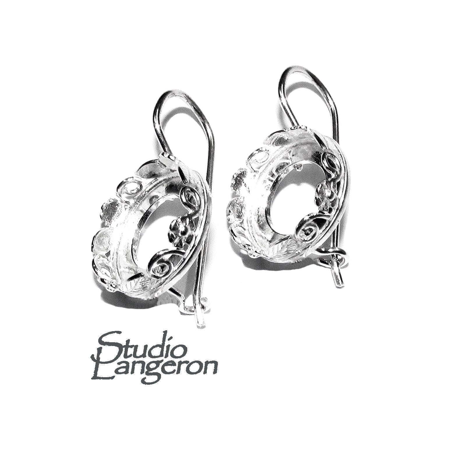 12 mm 925 sterling silver blank earrings with bezel cup, Jewelry making, Setting, bezel cup, base earrings, 925 Silver - 1 pair (2 pieces)