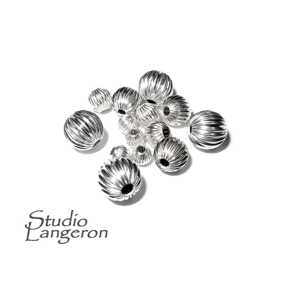 925 Sterling Silver Corrugated Round shiny Beads size 3 - 10 mm, Corrugated Beads, Jewelry making, Silver beads, Sterling silver - 1 piece
