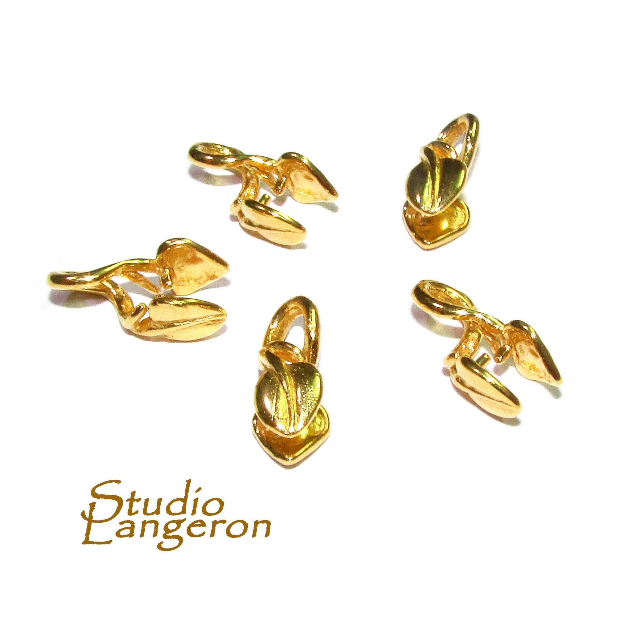 14K Yellow gold filled Large Leaf Pinch Pendant Bail, Jewelry making, bail with loop, Bail gold filled, Bail finding, Leaf bail - 1 piece