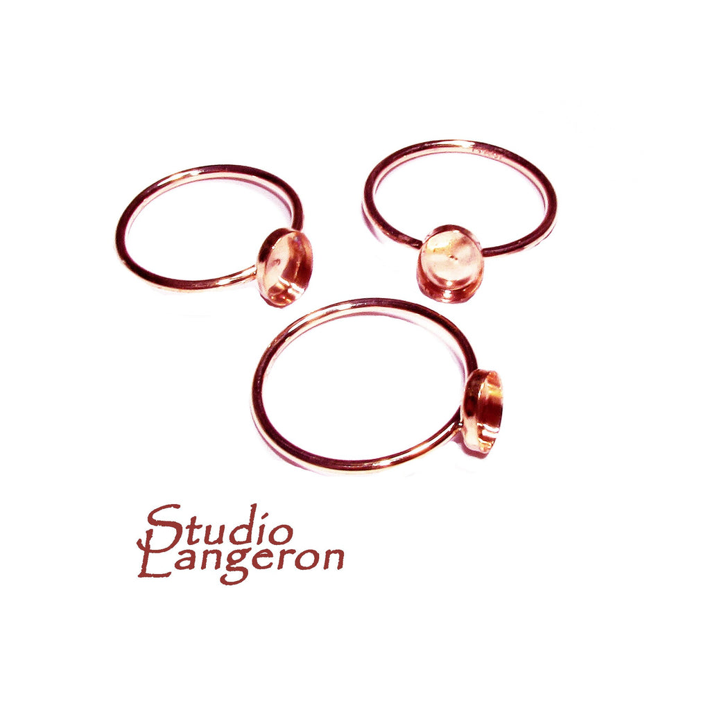 14K Rose gold filled blank ring with bezel cup 6x8 mm size 4, 5, 6, 7, 8, 9, 10, 11, Base ring, Bezel cup, Jewelry making - 1 piece