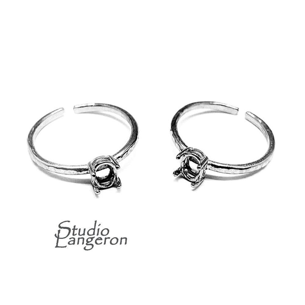 925 sterling silver open blank ring with 4-Prong Setting 6x4 mm, silver ring, Jewelry making, base ring, Setting, Ring mounting - 1 piece