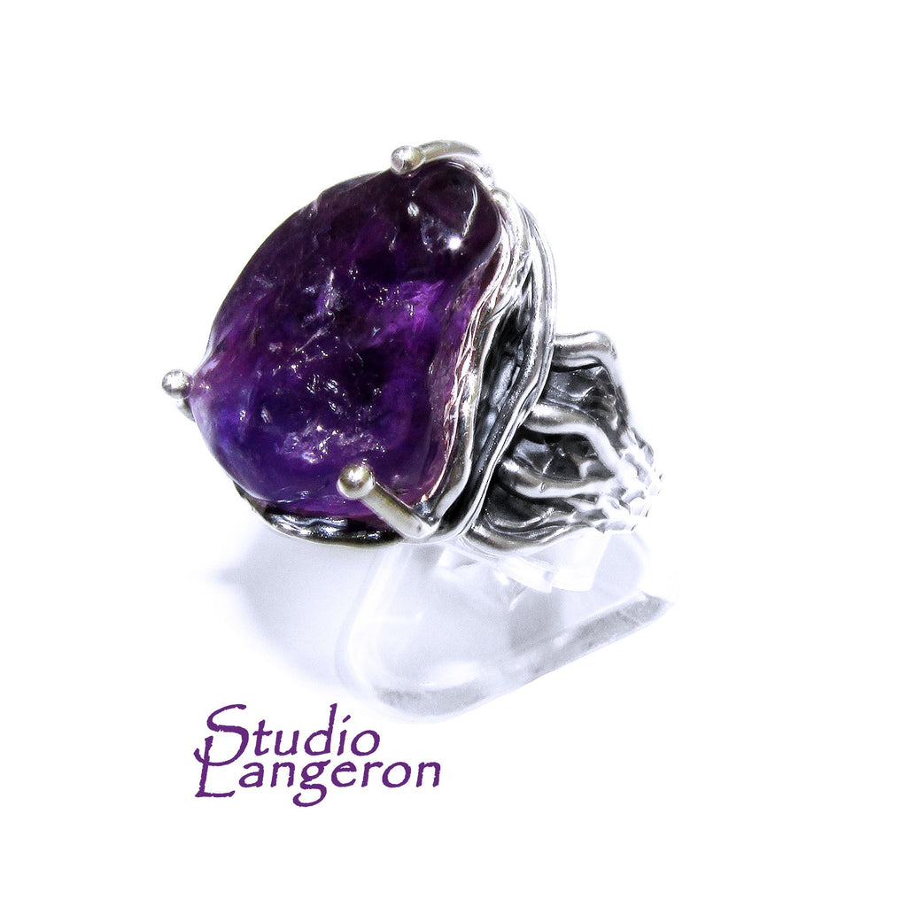 Statement amethyst ring 925 sterling silver size 8, Handmade ring, single copy, 925 sterling silver, Natural amethyst, silver ring, gemstone