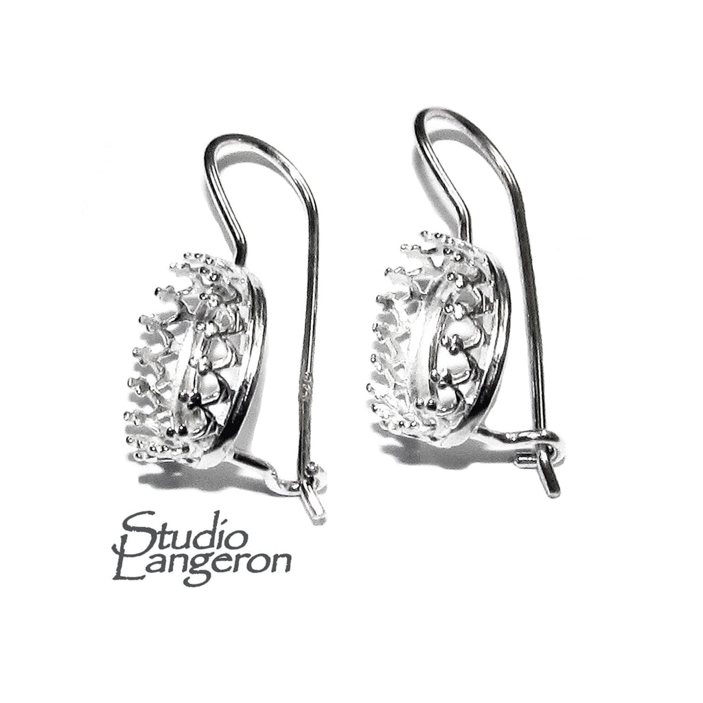 925 sterling silver blank earrings with oval bezel cup size 6x8-13x18 mm, model 1023, Jewelry making, Setting, bezel cup - 1 pair (2 pieces)