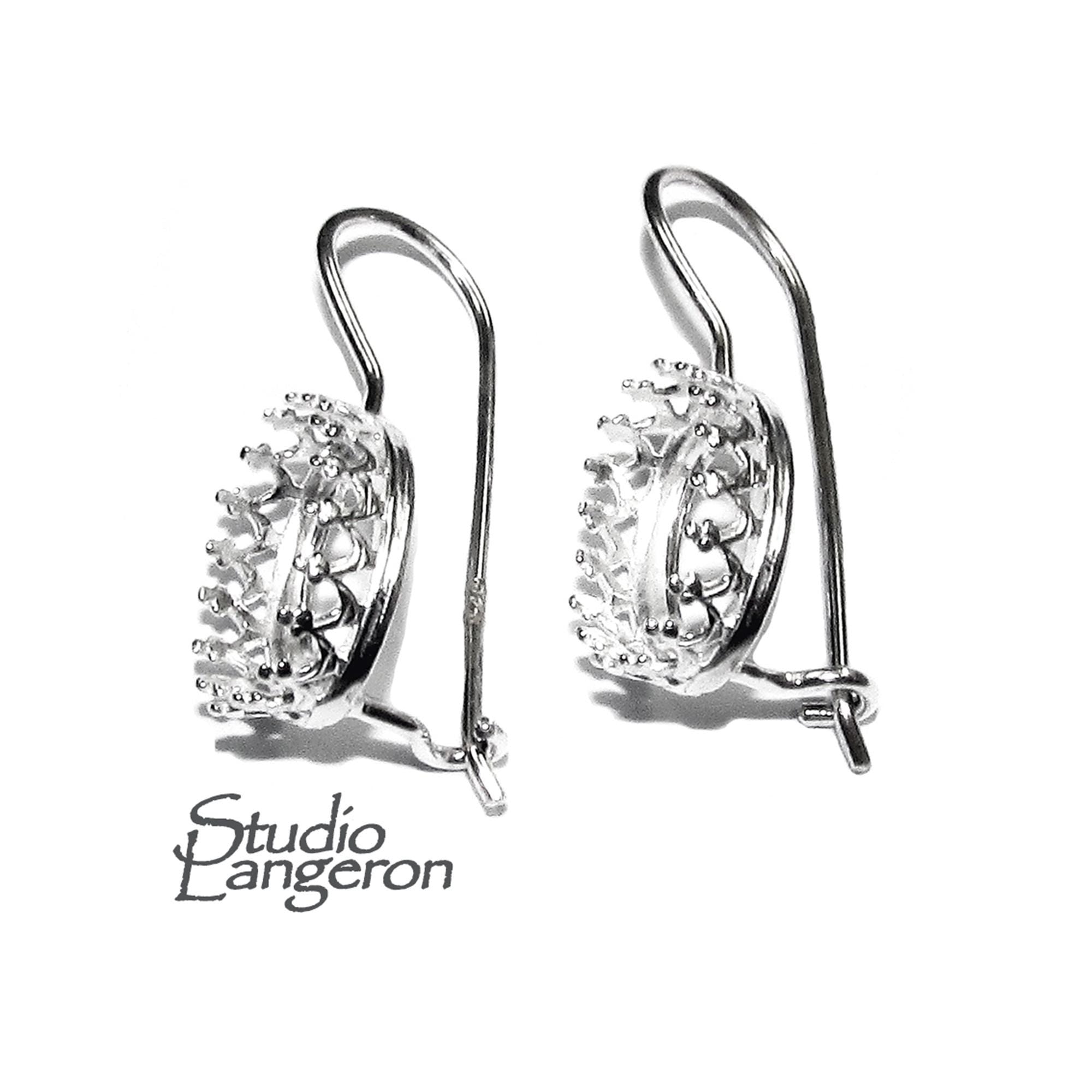 925 sterling silver blank earrings with oval bezel cup size 6x8-13x18 mm, model 1023, Jewelry making, Setting, bezel cup - 1 pair (2 pieces)